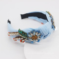 Crystal Flower Wide Embroidery Designer Headband Luxury Hair Accessories Vingtage Retro  Hand-woven Fabric Hairband Party Feast